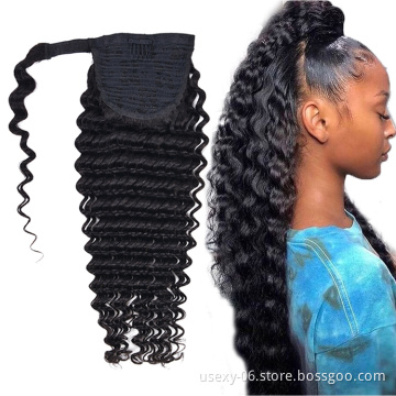 Usexy Raw Virgin Hair Ponytail Extension Wholesale Brazilian Curly Wrap Around Ponytail Human Hair